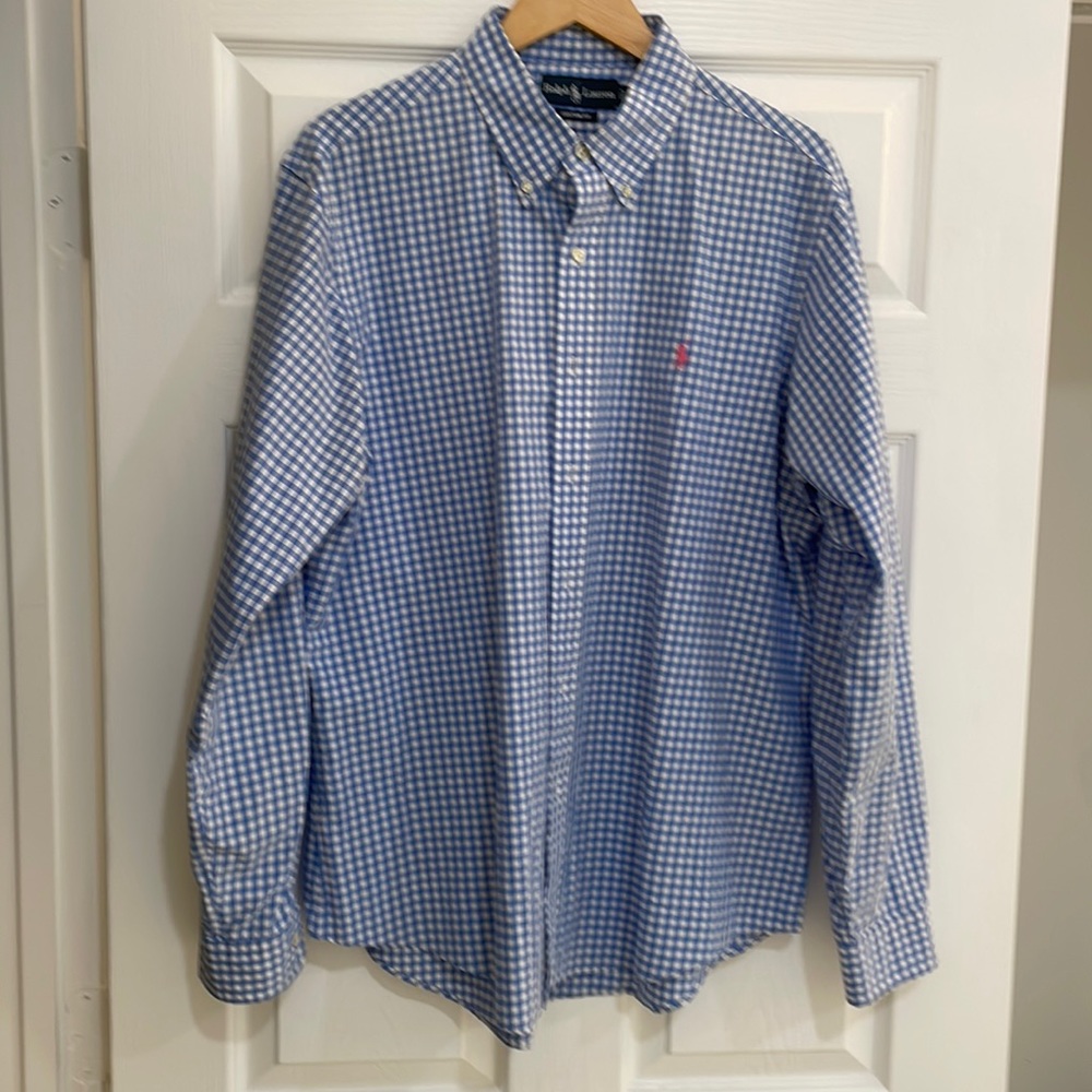 Polo by Ralph Lauren gingham plaid,  powder blue check. Custom fit XL SHARP